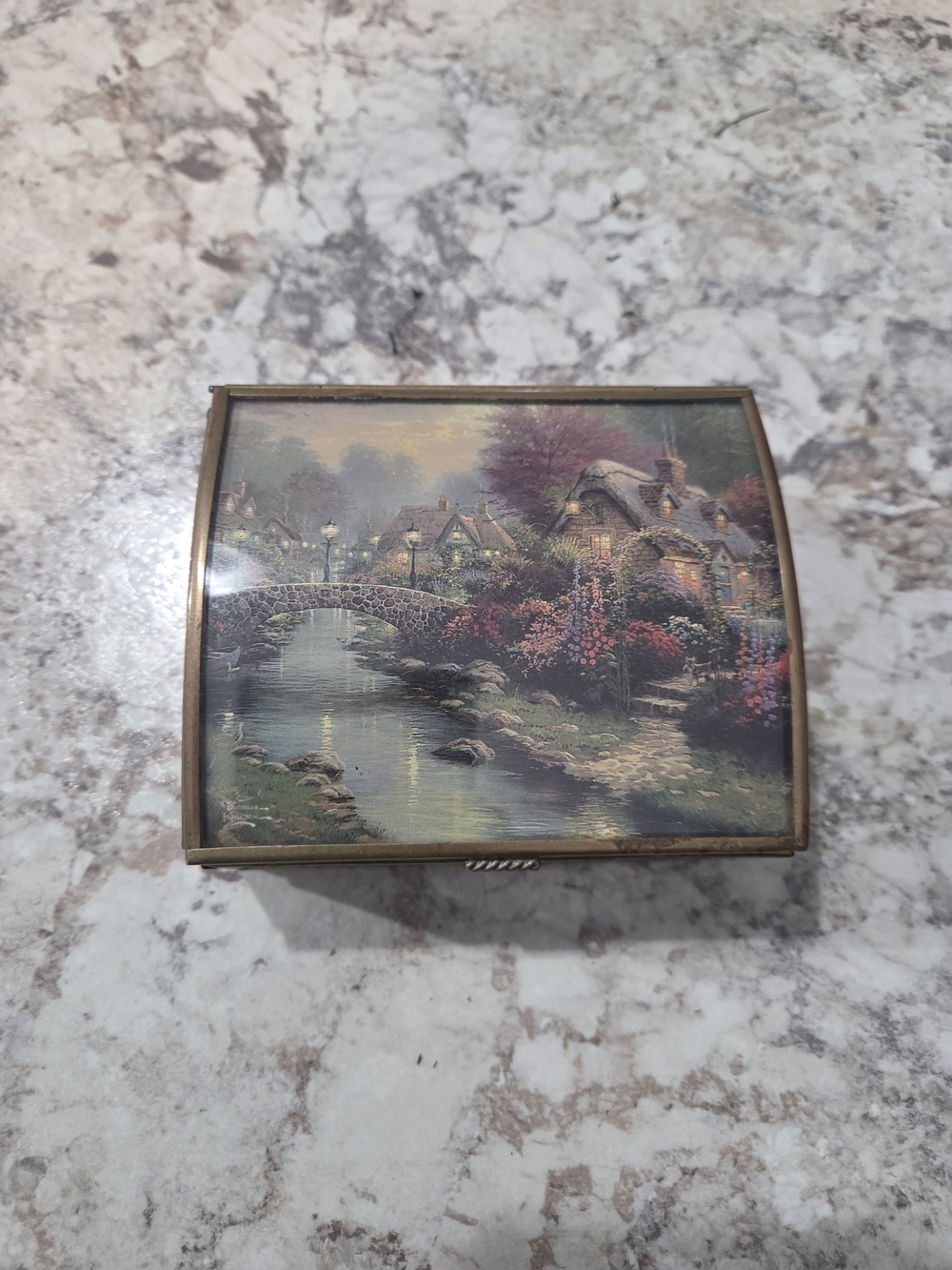 Small Vintage Thomas Kinkade “Painter Of Light” Ensco Trinket Box Brass / Glass